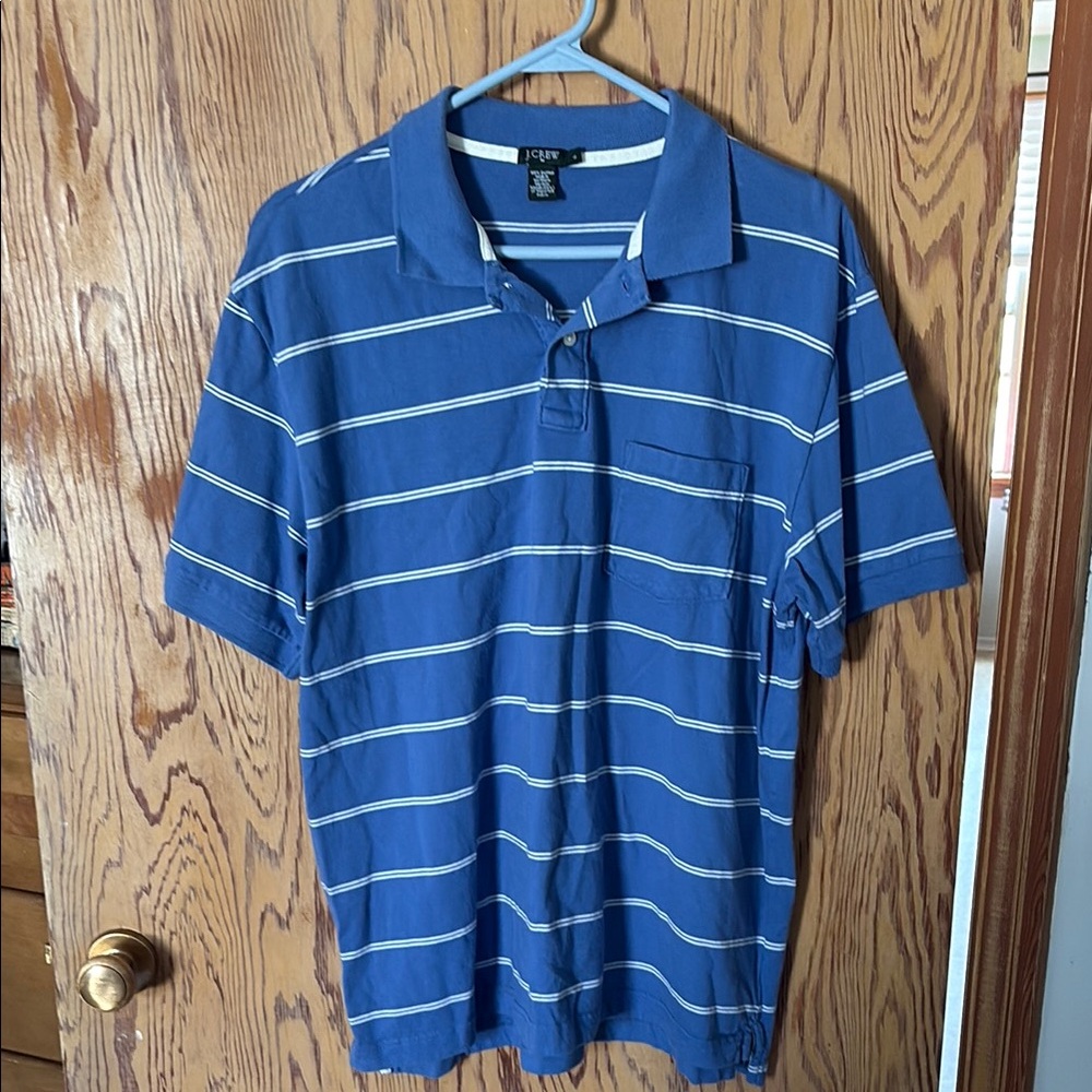 J. Crew Men's Blue Polo with White Stripes